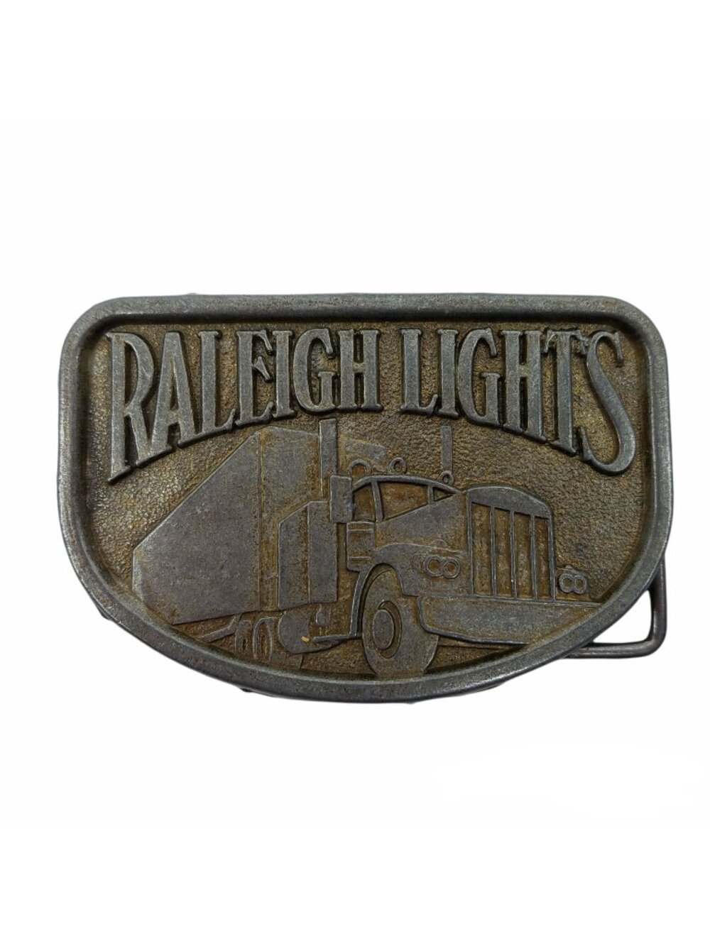 Vintage Raleigh Lights Belt Buckle Metal Trucker Semi Truck 18 Wheeler